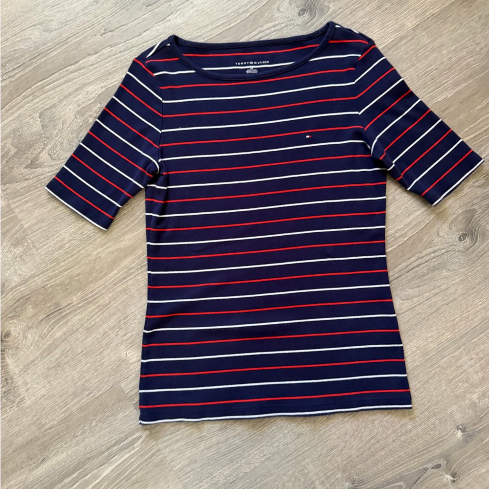 Tommy Hilfiger Navy Tee with Red & White Stripes